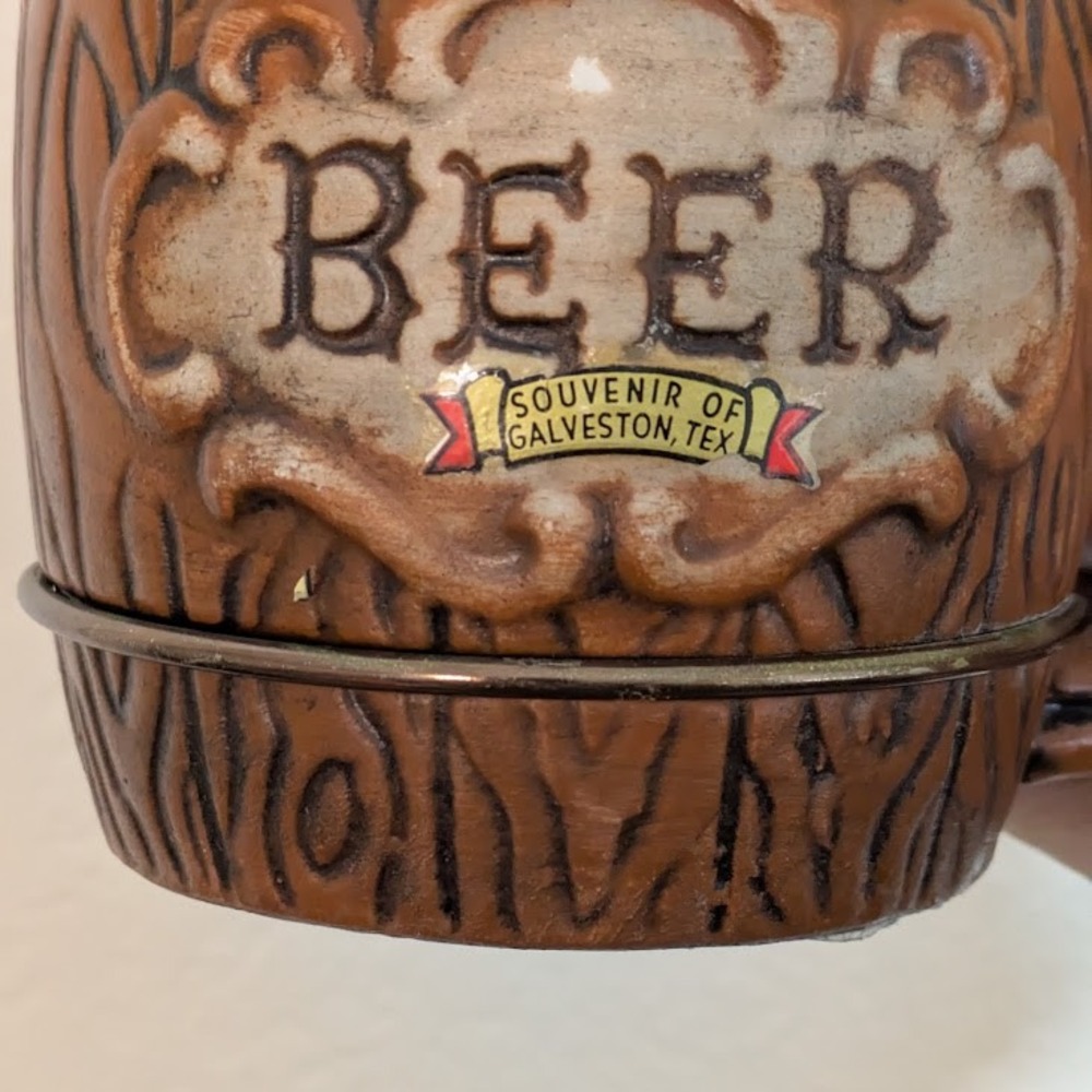 VTG Beer Mug Souvenir Galveston Texas‎ Barrel Design Ceramic Handle Kitsch Japan - Picture 11 of 11